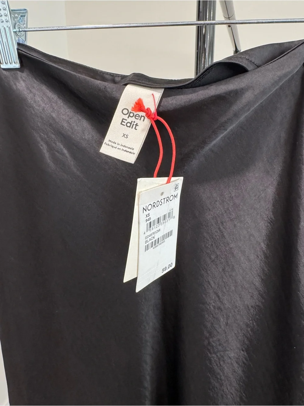 NWT Open Edit by Nordstrom Satin Glossy Maxi Skirt, Black